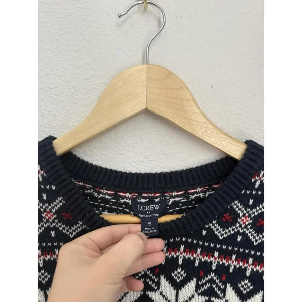 J.Crew Men’s Small Cotton Fair Isle Holiday Festive Snowflake Crewneck Sweater‎